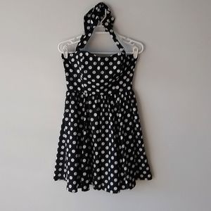 Guess Mini Dress Halter Polka Dot Black White Silver Pleats Corset Retro Size 6